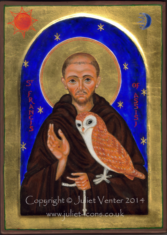 Icon St Francis with barn owl Juliet Venter 2010