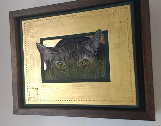 Moggy  cat paintings framing Juliet Venter 2019